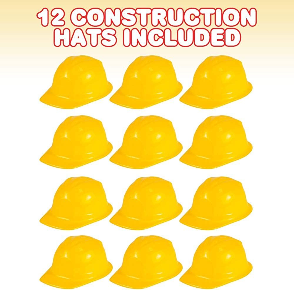 Construction Hats for Kids - Pack of 12 Yellow Plastic Hats - Construction Theme Birthday Party Supplies and Favors, Construction Costume Safety Helmet for Boys and Girls