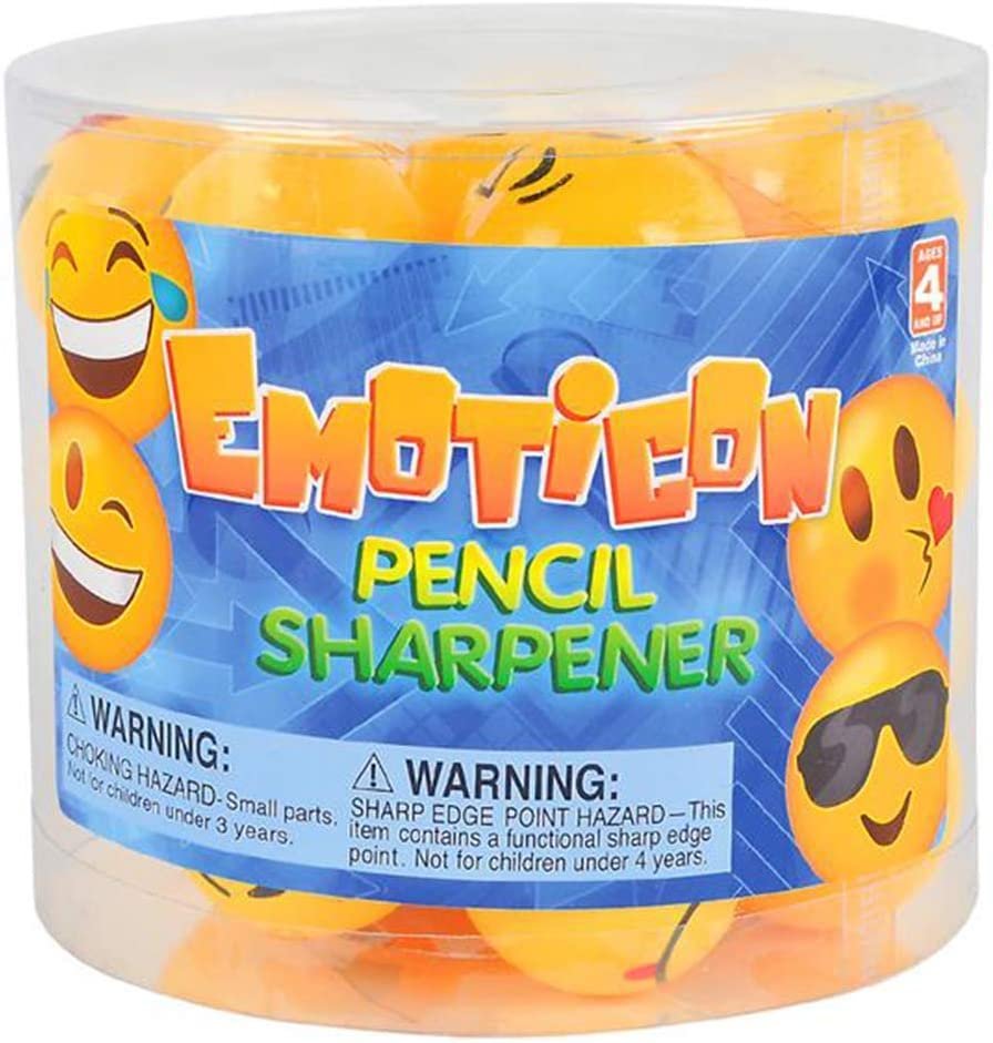 Emoticon Sharpeners for Kids, Bulk Pack of 24, Emoticon Smile Face Pencil Sharpeners, Fun School Supplies for Children, Emoticon Birthday Party Favors for Boys and Girls