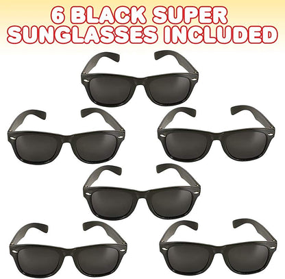 ArtCreativity Black Super Sunglasses for Kids - Set of 6 Shades - Cool Birthday and Pool Party Favors for Boys and Girls, Photo Booth Props for Weddings, Parties