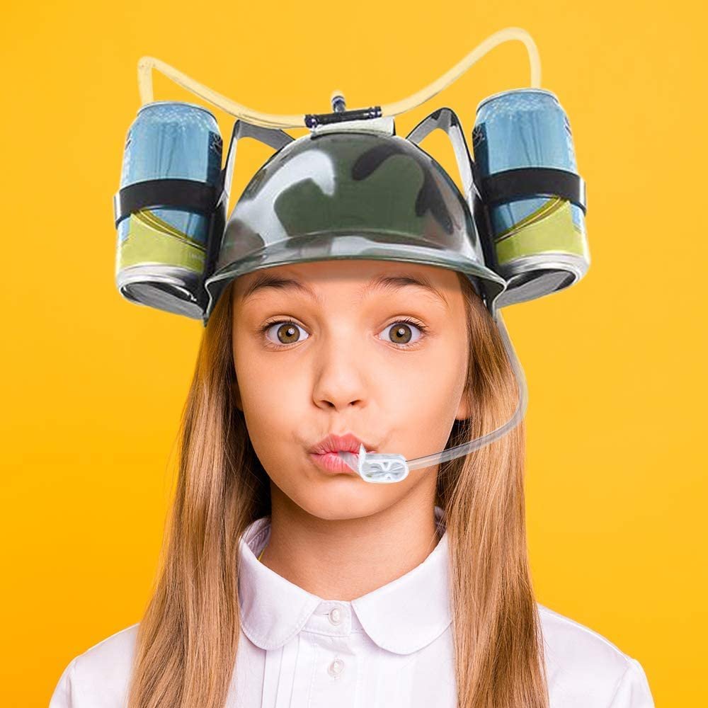 Camouflage Drinking Helmet for Kids, Soda and Beer Can Hat