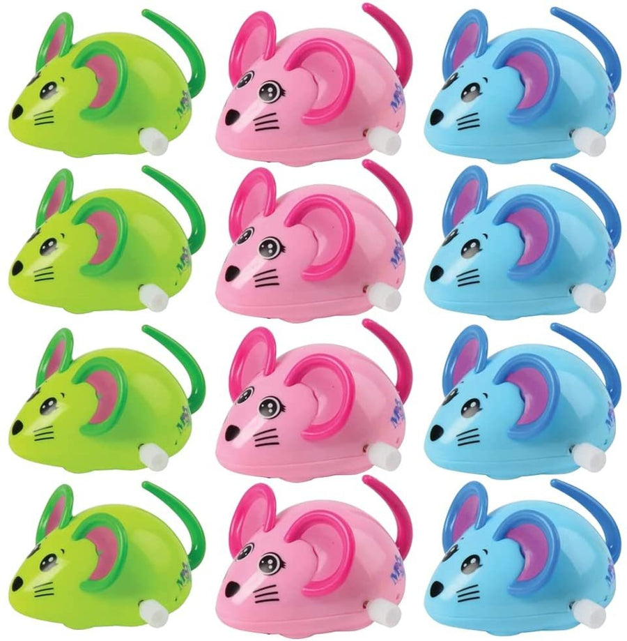 Wind Up Mice, Set of 12, Wind Up Mouse Toys for Kids in Assorted Colors, Wind Up Toys with Moving Tails and Wheels, Classic Birthday Party Favors, Gag Toys for Kids and Adults