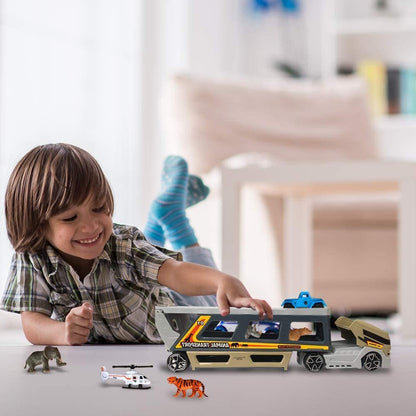 ArtCreativity Car Transporter with Animals, Safari Playset for Kids with 1 Transporting Truck, 6 Toy Vehicles and 6 Animal Figurines, Pretend Play Toys for Children, Great Birthday Gift