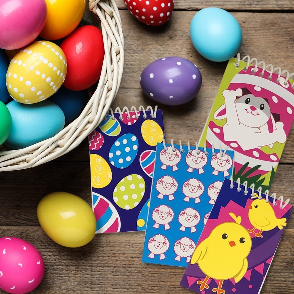 ArtCreativity Mini Easter Notepads for Kids, Set of 16, Spiral Bound Notepads with Easter Designs, Easter Basket Stuffers, Goodie Bag Fillers, and Classroom Prizes for Kids, 3.5 x 2.25 Inches