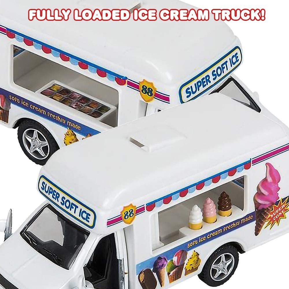 ArtCreativity Diecast Ice Cream Trucks with Pullback Mechanism, Set of 2, Die Cast Vehicles with Realistic Detail, Cool Pretend Play Toy Cars for Kids, Best Birthday Gift, Party Favor for Boys & Girls