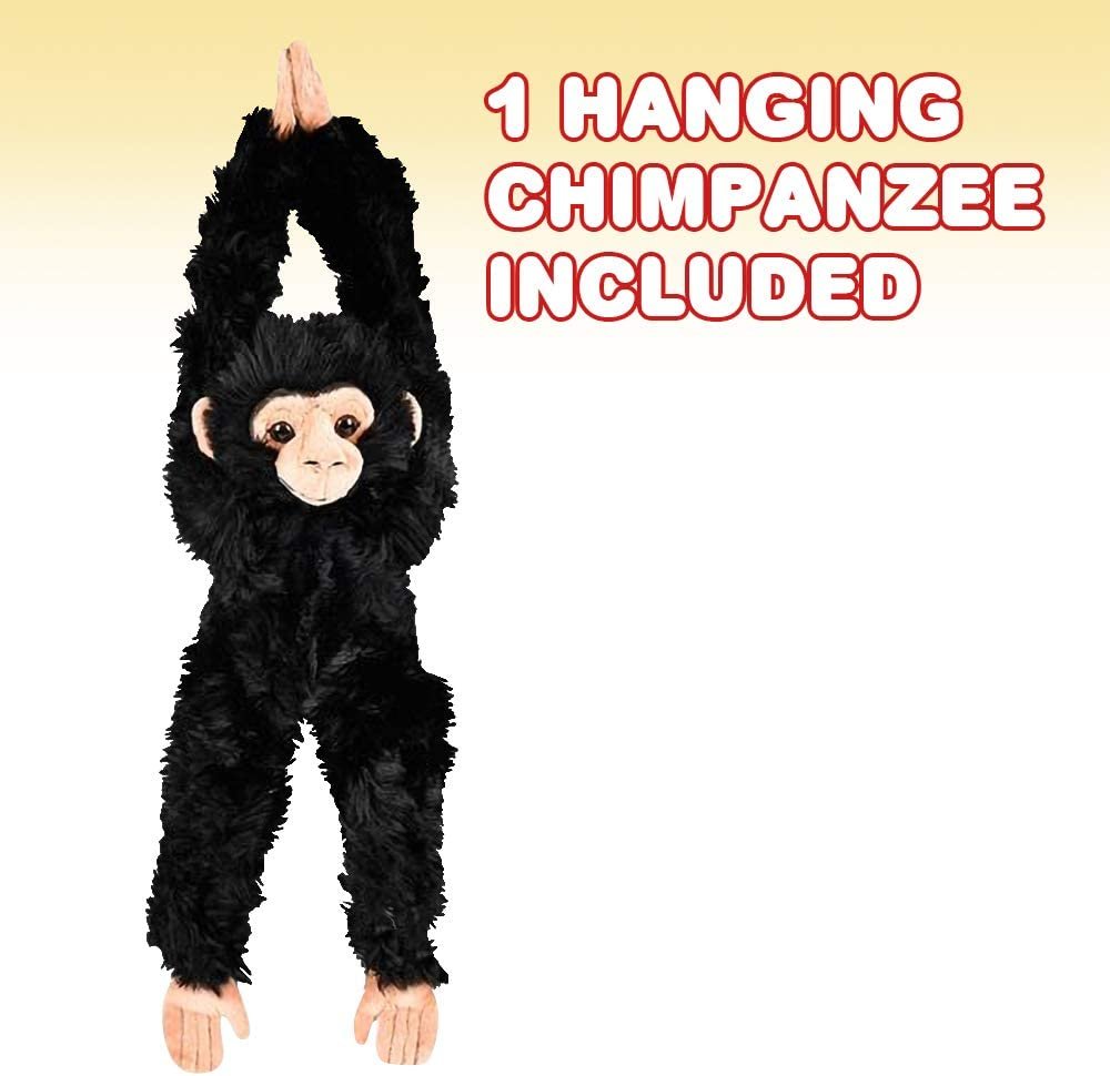 Black Hanging Chimpanzee Plush Toy, 19" Stuffed Chimpanzee with Realistic Design, Soft and Huggable, Cute Nursery Decor, Best Birthday Gift for Boys and Girls