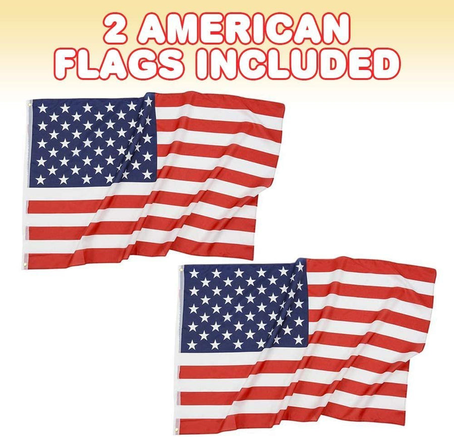 3 x 5 Foot American US Flag, Set of 2, Fourth 4th of July Decorations, USA Flags with Hanging Loops, Patriotic Decorations for Independence, Memorial, Veterans, and Flag Day