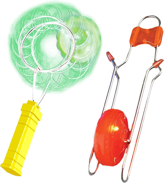 Retro Light Up Kids Toys by ArtCreativity - Includes 8 Inch Gyro Wheel and 8.5 Inch Rail Twister - Fun Gift for Boys and Girls - Great Sensory Toy with Spinning and Flashing Light Effects