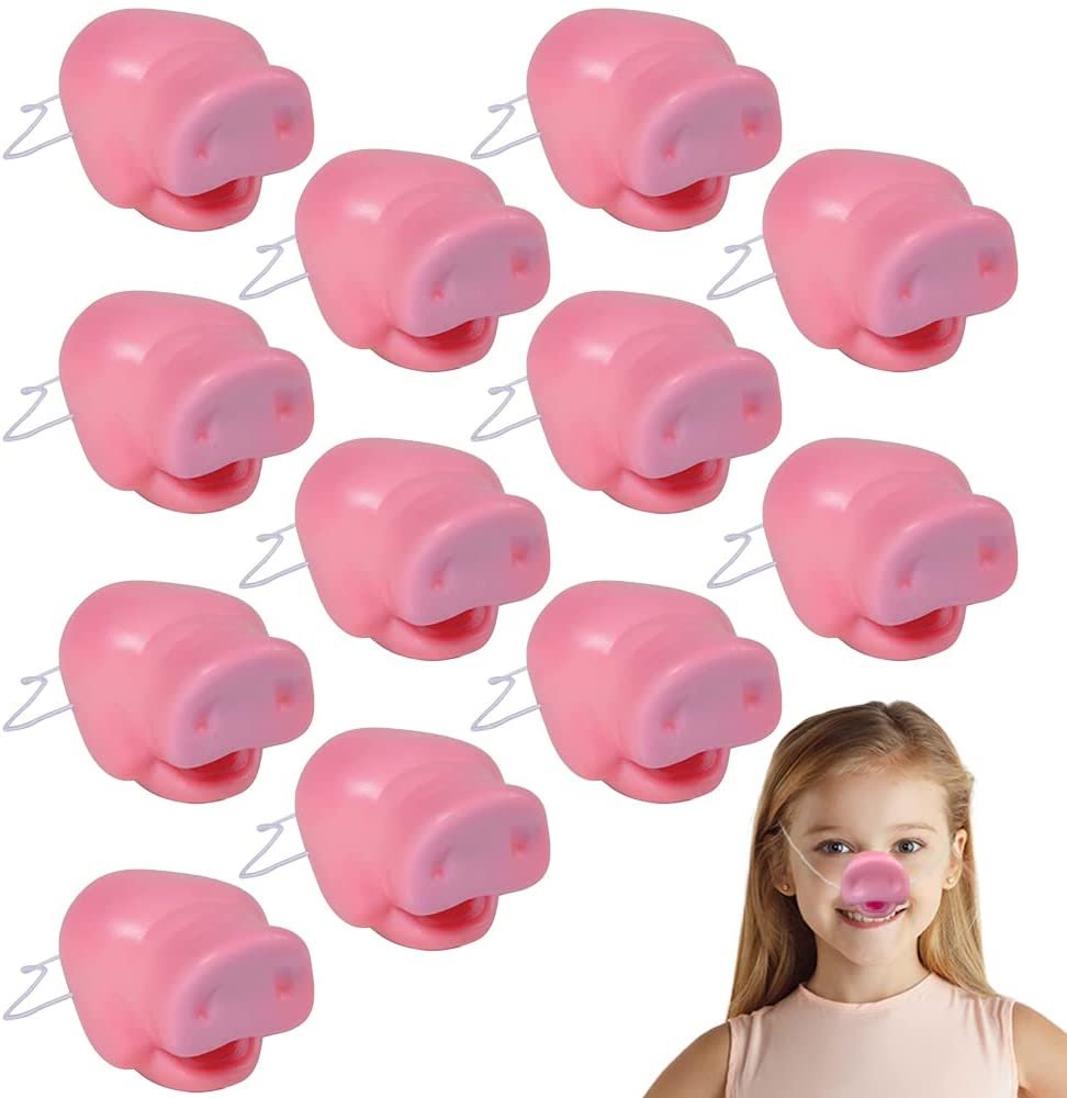 Pig Animal Noses, Set of 12, Pig Party Supplies for Kids, Pig Noses with Elastic Head Straps and Comfortable Plastic, Dress Up Supplies and Favors for Barnyard Parties, Halloween