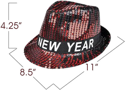 ArtCreativity Happy New Year Sequin Fedoras, Set of 4, New Years Eve Hats for Kids and Adults, New Years Eve Accessories with Shiny Sequins, New Years Photo Props and Party Favors