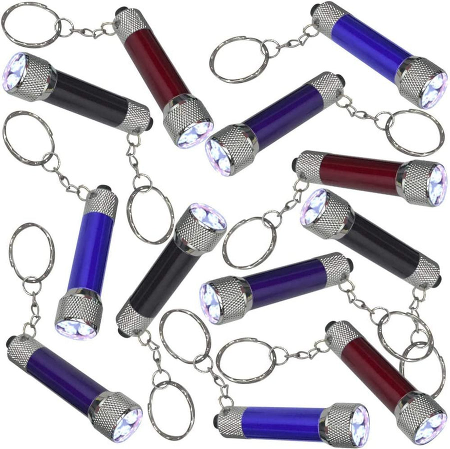 Flashlight Keychains, Pack of 12, LED Key Chains in Assorted Colors, 2.75" Durable Metal Keyholders, Birthday Party Favors, Goodie Bag Fillers for Kids
