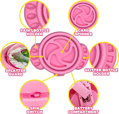 ArtCreativity Spin Art Machine Set Swirl Painting Kit for Kids, Includes Splatter Guard, 3 Squirt Paint Bottles, 3 Bottles with Glitter, 20 Round Cards, & More