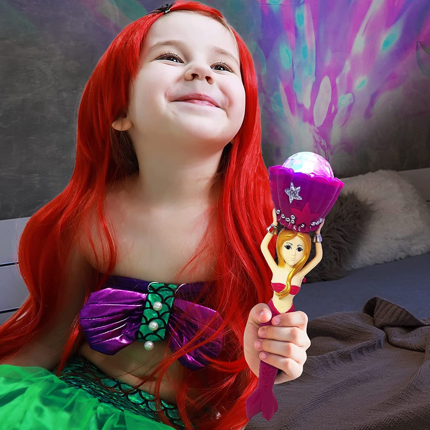 Light Up Mermaid Wand with Sounds, 11.75" Toy Wand with Spinning LEDs and Sound Effects, Batteries Included, Great Mermaid Gift Idea for Boys and Girls, Fun Birthday Party Favor