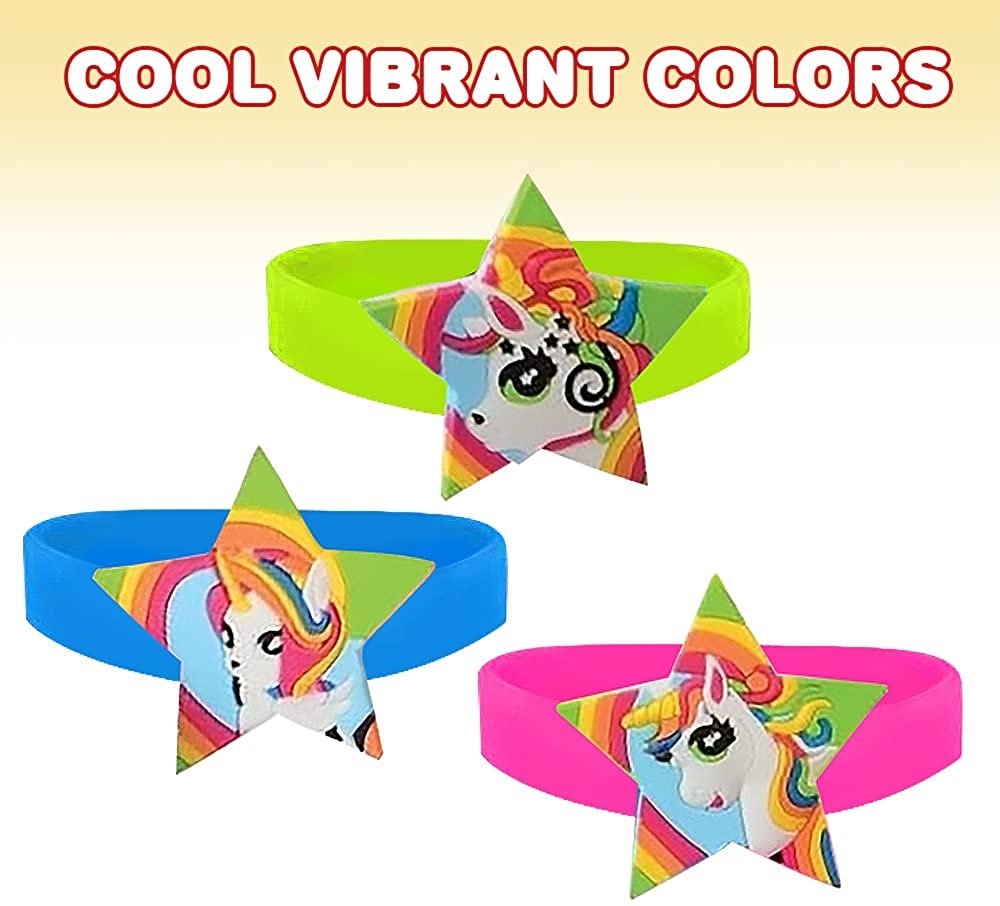 Unicorn Rubber Bracelets, Set of 12, Colorful Stretchy Rubber Wristbands for Boys and Girls, Fun Unicorn Birthday Party Favors for Children, Goodie Bag Fillers, Carnival Prize