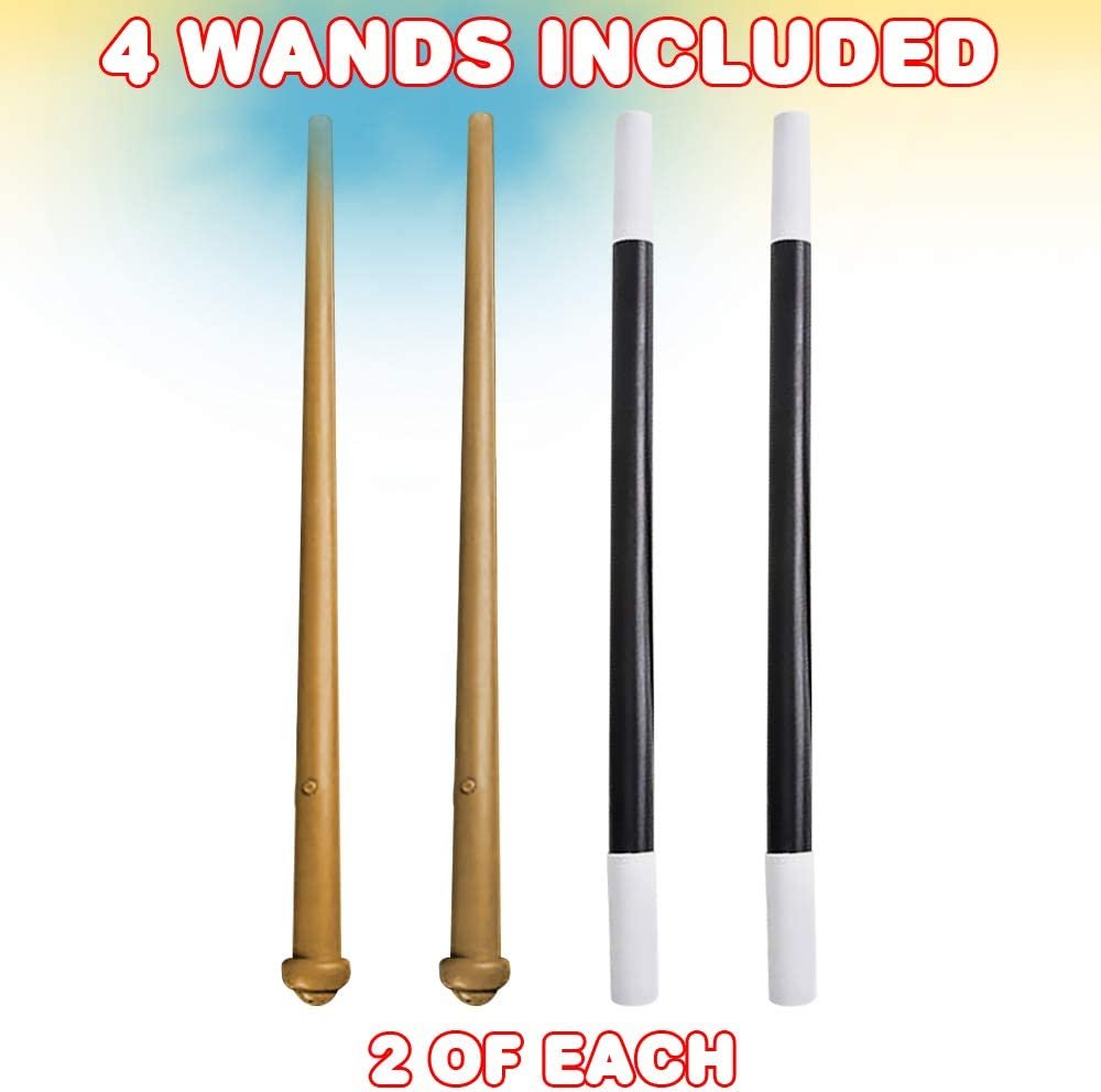 Magic Wand Set, Pack of 4, Includes 2 Magician Wands and 2 Light-Up Wizard Wands with Sound, Prop for Halloween, Cosplay, or Greatest Showman Costume, Magic Birthday Party Favors