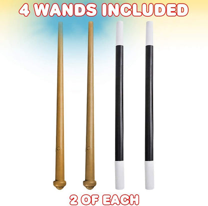 ArtCreativity Magic Wand Set, Pack of 4, Includes 2 Magician Wands and 2 Light-Up Wizard Wands with Sound, Prop for Halloween, Cosplay, or Greatest Showman Costume, Magic Birthday Party Favors