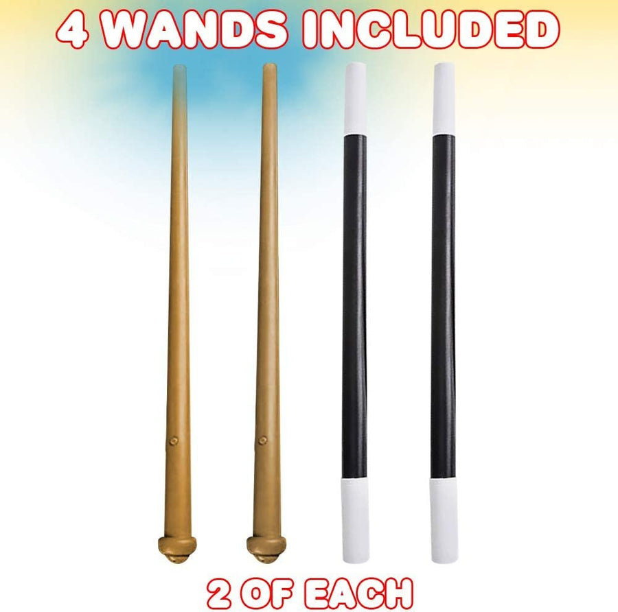 Magic Wand Set, Pack of 4, Includes 2 Magician Wands and 2 Light-Up Wizard Wands with Sound, Prop for Halloween, Cosplay, or Greatest Showman Costume, Magic Birthday Party Favors