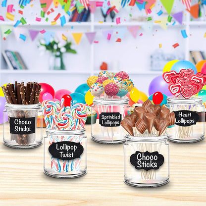 ArtCreativity Pack of 120 Chalkboard Labels for Buckets with a Liquid Chalk Marker, Waterproof and Erasable Stickers in Assorted Designs, Reusable Chalk Board Labels for Jars and Art & Craft Supplies