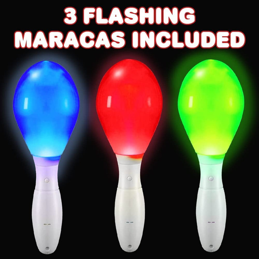 Light-Up Color Changing Maracas, Pack of 3, Flashing LED Music Hand Shakers, Fun Noise Makers and Toy Musical Instruments, Birthday Party Favors, Goodie Bag Fillers for Kids