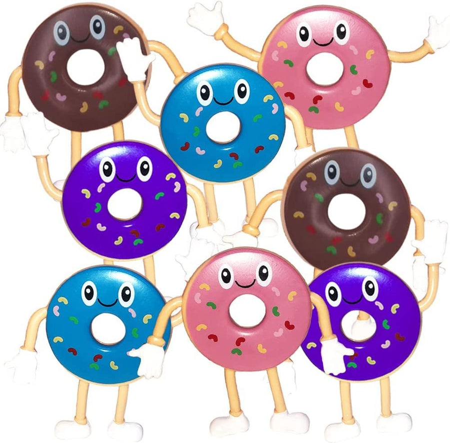 Bendable Donut Figures, Set of 12, Bendable Toys for Kids, Donut Party Favors for Boys and Girls, Stress Relief Fidget Toys for Kids, Goodie Bag Stuffers, and Pinata Fillers
