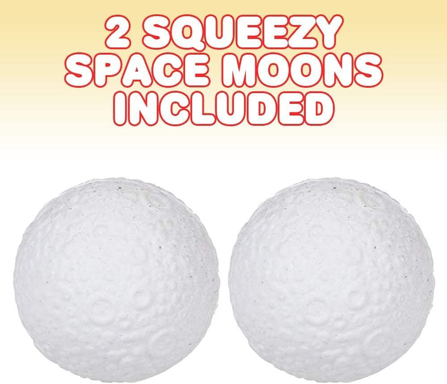 Squish Moons, Set of 2, Slow Rising Squeezy Space Themed Stress Relief Toys for Kids, 2.5"es Squeezable Outer Space NASA Party Favors and Desk Decorations