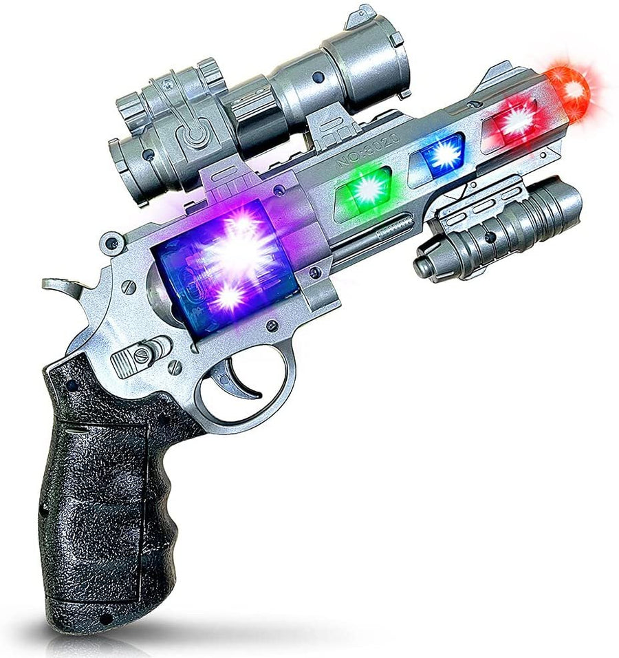 Light Up Space Blaster Toy Gun for Kids, Super Ray Gun Blaster with Colorful Flashing LEDs and Sound, 9" Hand Pistol with Batteries Included, Really Cool Play Gun for Boys and Girls