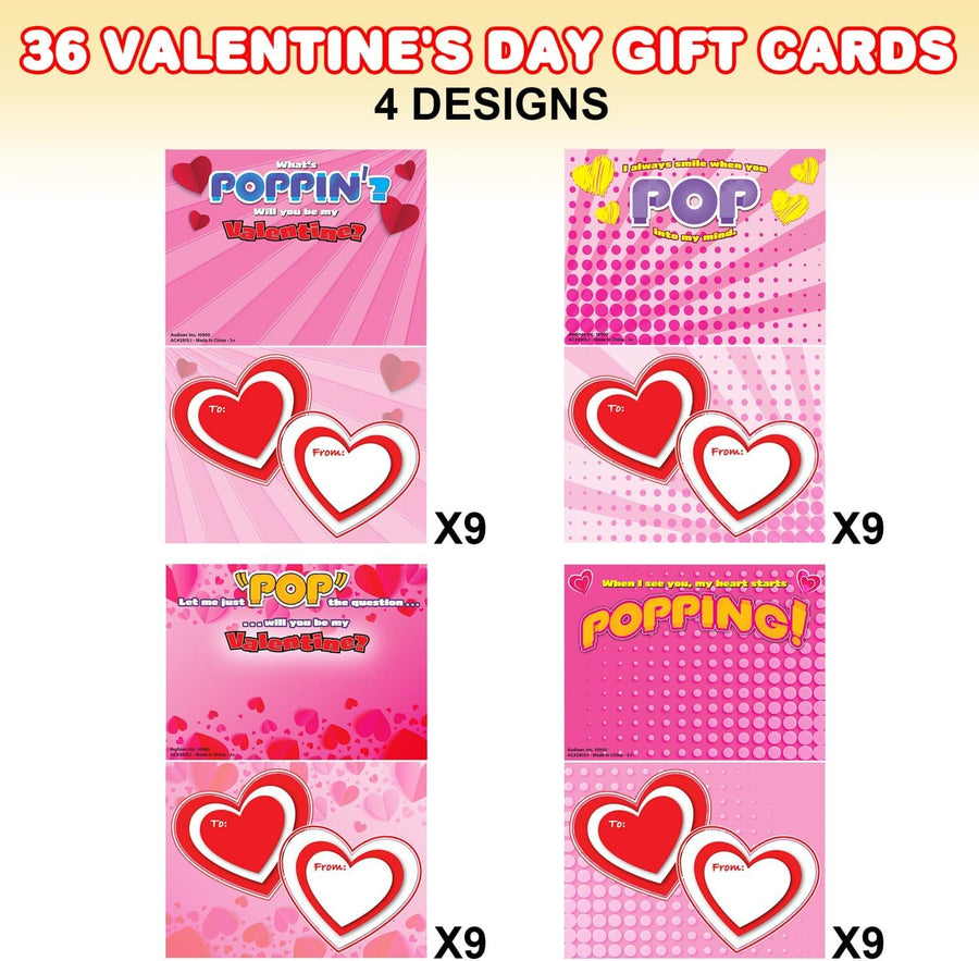 Valentines Day Cards with Pop Tubes Gift Set, 36 Cards, 36 Pop Tubes Sensory Toys