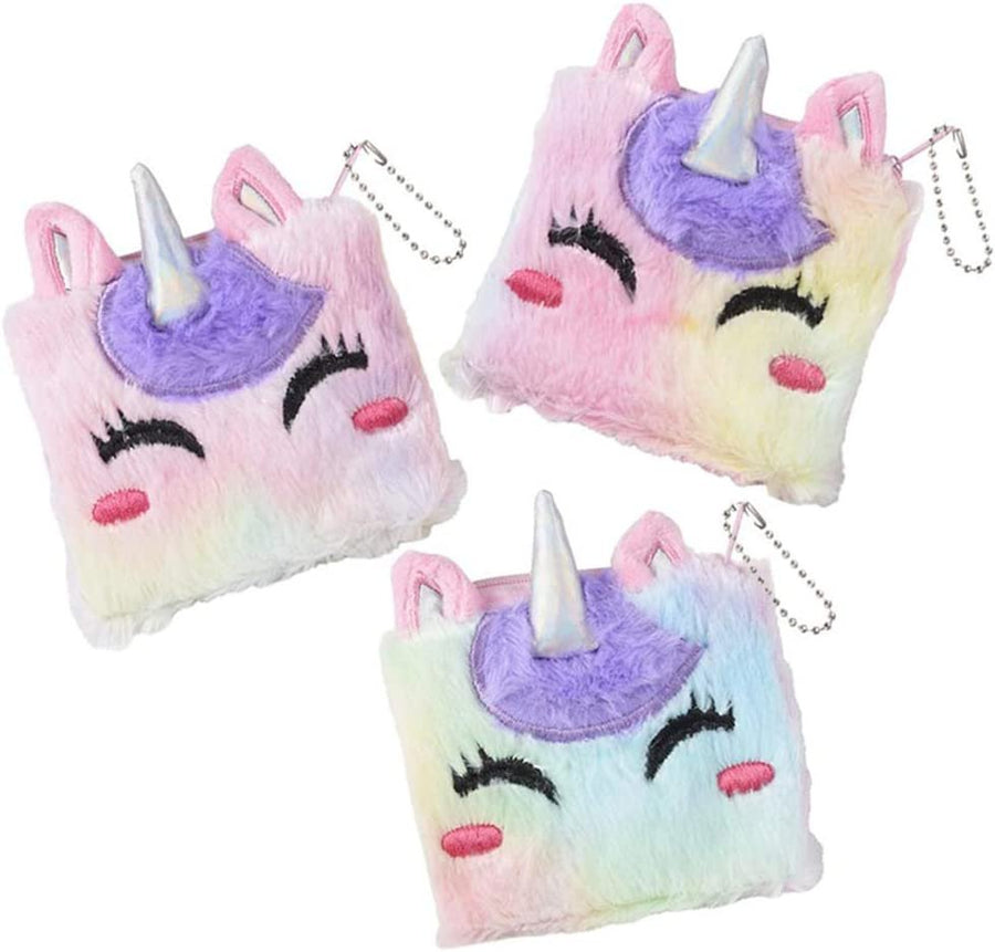 Plush Unicorn Coin Purses, Set of 3, Soft Fluffy Coin Bags with Zippers, Cute Unicorn Gifts for Girls, Rainbow Goodie Bag Fillers Unicorn Birthday Party Favors for Kids