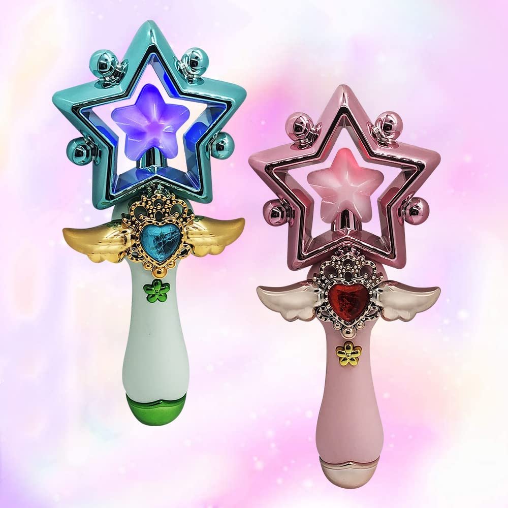 8" Light Up Magic Star Wand, Set of 2, Cute Princess Wands with Flashing LED Effect & Magical Sounds, Batteries Included, Pretend Play Prop, Best Birthday Gift, Party Favor for Kids