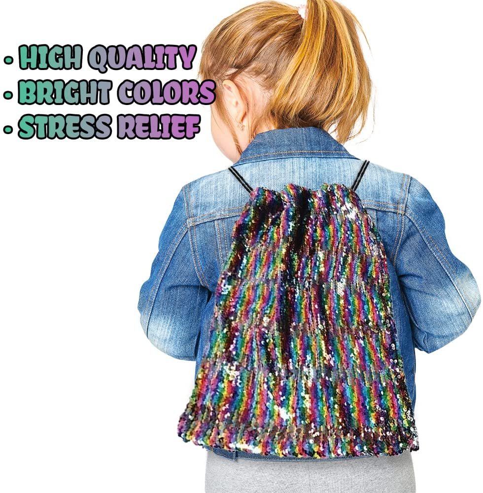 Rainbow Sequin Drawstring Backpack 1 Piece Drawstring Sequin Backpack with a Multi Colored Design Flip Sequin Gym Bag Sequin Drawstring Bag for