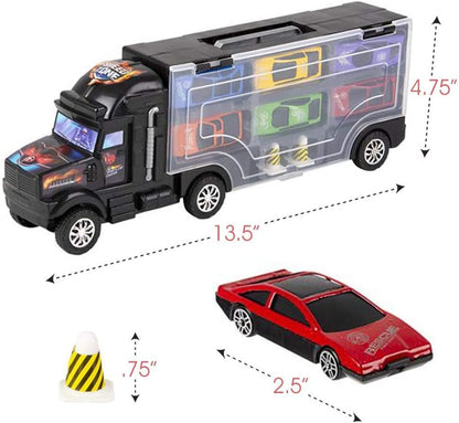 ArtCreativity Diecast Car Transporter Playset, Includes 1 Plastic Carrier Truck, 2 Cones, and 6 Small Diecast Cars for Boys and Girls, Fun Interactive Play Set, Best Holiday or Birthday Gift for Kids