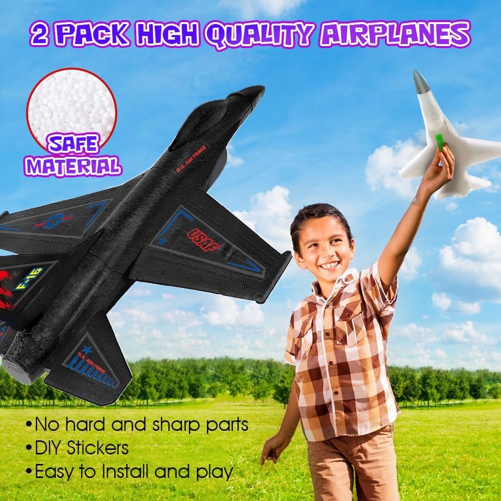Airplane Launcher Toy Set – 2 F-16 Fighting Jets and 1 Airplane Gun - Plane Gun for Kids - Toys for High Flying Fun - Backyard Outdoor Toys for Kids Ages 3 4 5 6 7 8 9