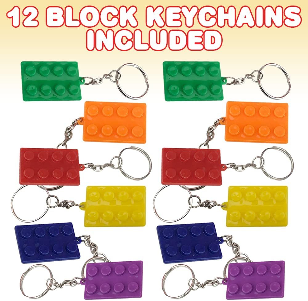 Building Block Keychains, Set of 12, Fun Key Chains for Backpack, Purse, Luggage, or Pocket Book, Birthday Party Favors, Carnival Party Favors for Kids, Great Giveaways