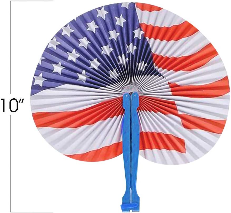 ArtCreativity Stars and Stripes Folding Fans, Pack of 12, Fourth of July Party Favors and Supplies, 10 Inch Handheld Foldable Fans, Red, White, and Blue Patriotic Party Decor