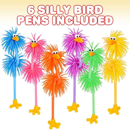 ArtCreativity Silly Rubber Bird Pens, Set of 6, Cute School Supplies for Kids, Fidget Pens w/Black Ink, Prizes for Kids’ Classroom, Animal Party Favors, Gifts for Students from Teachers