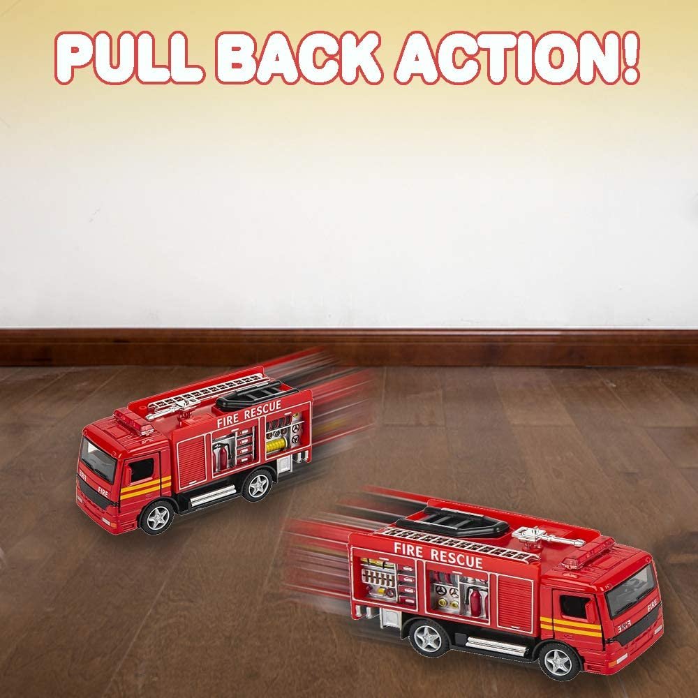 5" Diecast Fire Engine Rescue Trucks, Set of 2, Toy Firetrucks with Pullback Mechanism