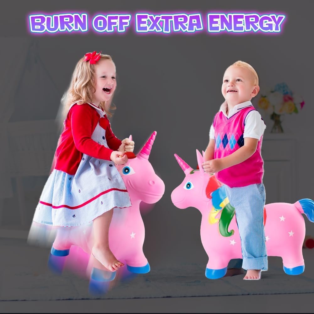 Bouncy Pony Hopper with Music, Ride on Rubber Horse for Active Indoor and Outdoor Play, Inflatable Horse Toy for Kids (Pump Included)