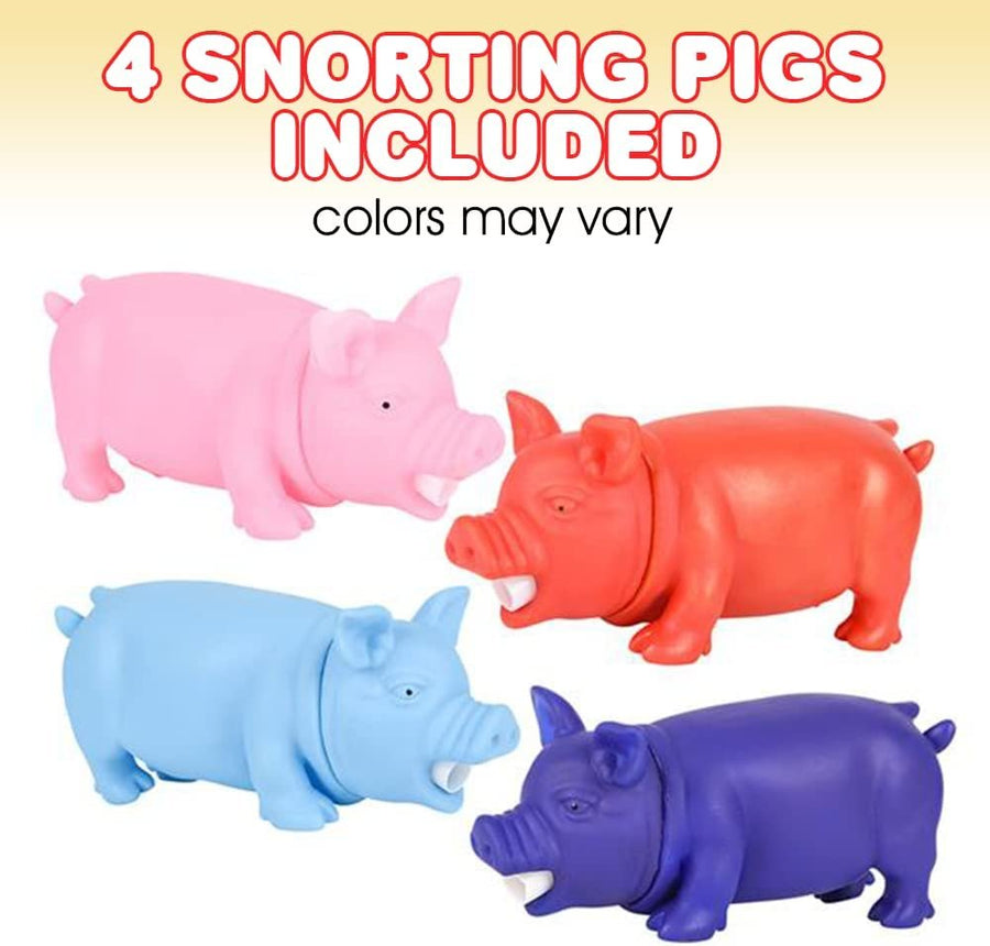 Snorting Pig Toys for Kids, Set of 4, Squeeze for Fun Snort Sounds, Little Piggy Toys in Assorted Colors, Cute Pig Party Decorations, Barnyard Birthday Party Favors for Boys and Girls
