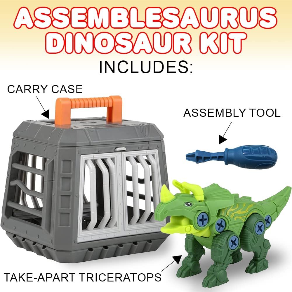 Take Apart Triceratops Dinosaur Toy Kit, Assemblesaurus Dinosaur Toy with Cage & Screwdriver, Dinosaur Take Apart Toys for Kids with Movable Parts, Dinosaur Gifts for Kids Ages 3 and Up