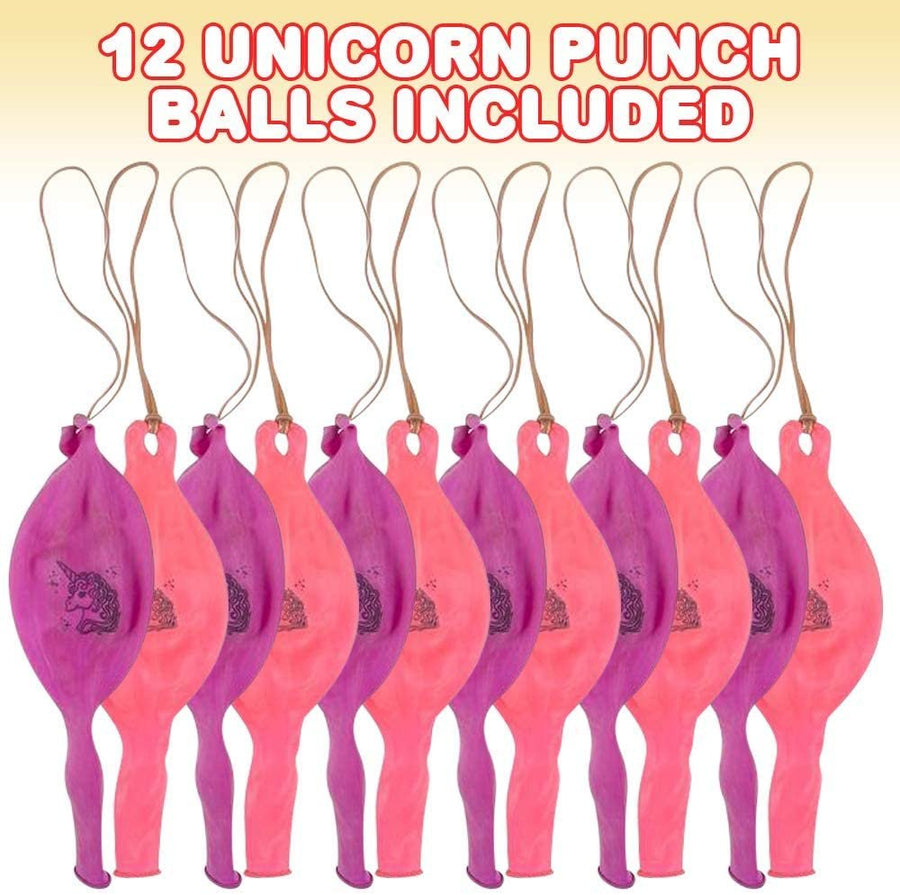 Unicorn Punch Balls, Set of 12, Durable Balloons with Rubber Bands Attached, Great Unicorn Party Favors and Decorations, Goodie Bag Fillers for Kids in Assorted Fun Colors