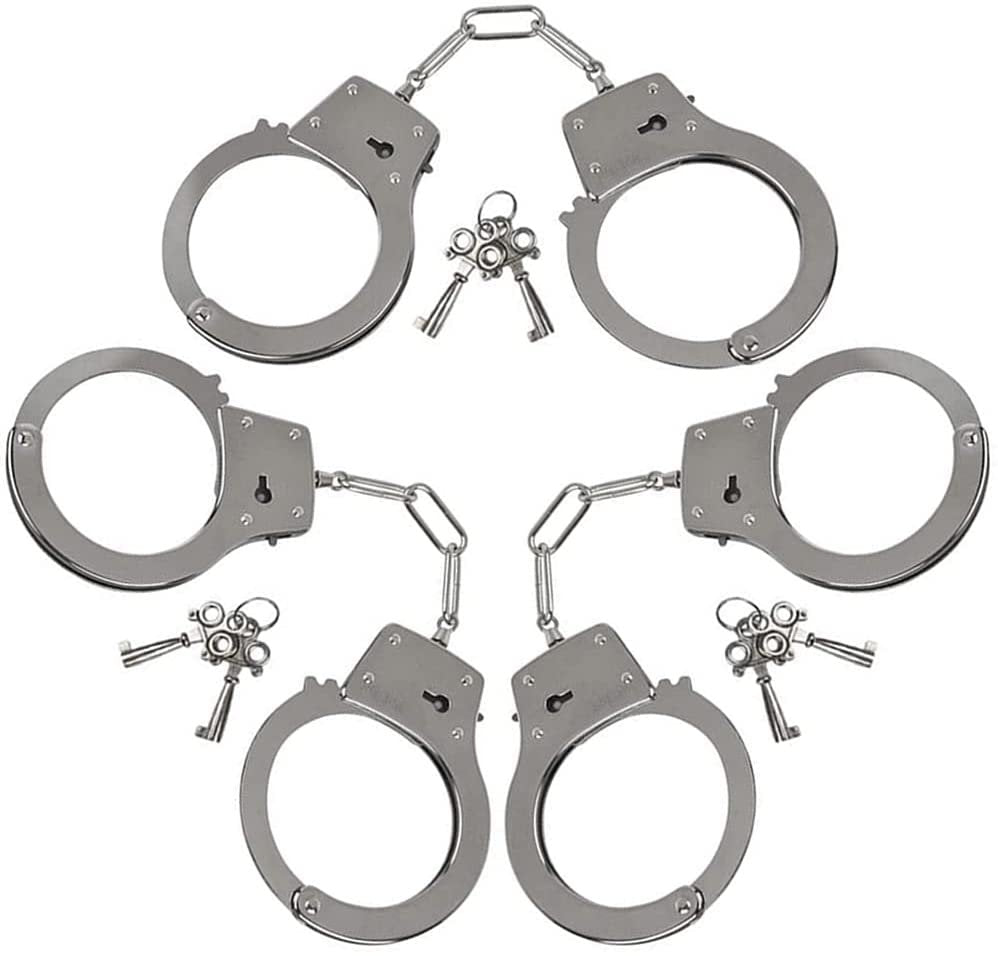 Diecast Metal Play Handcuffs for Kids, Set of 3, Pretend Play Toy Handcuffs with 2 Keys, Stage or Costume Prop, Fun Party Favor, Goodie Bag Filler, Gift for Boys and Girls