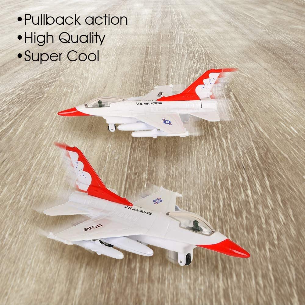 F-16 Fighting Falcon Jets with Pullback Mechanism, Set of 2, Diecast Metal Jet Plane Fighter Toys for Kids, Air Force Military Cake Decorations, Aviation Party Favors