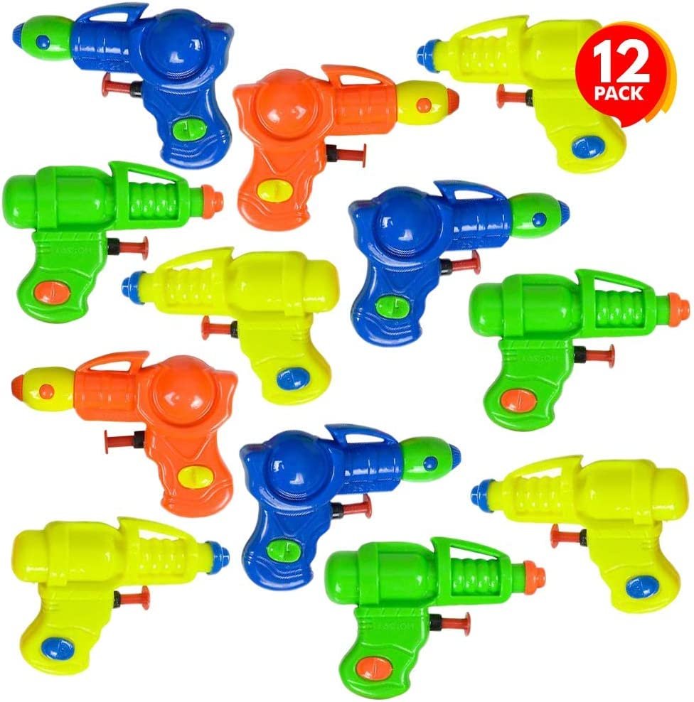 Plastic Space Water Squirters, Pack of 12, Assorted Colors Mini Water Squirt Toy Guns for Swimming Pool, Beach and Outdoor Summer Fun, Cool Birthday Party Favors for Boys and Girls