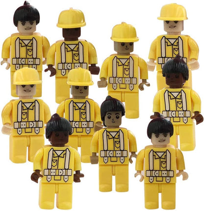 ArtCreativity Building Block Workers, Set of 10, Mini Plastic People with Interchangeable Accessories, Construction Birthday Party Favors and Supplies, Unique Cake Toppers and Goodie Bag Fillers