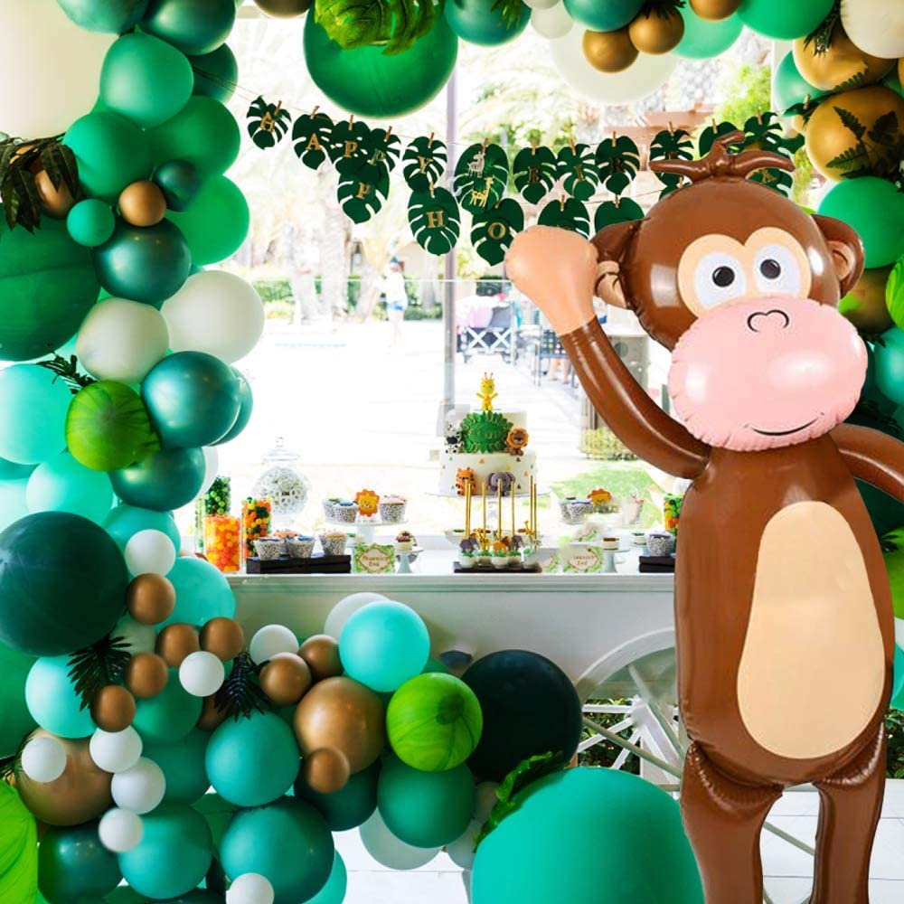 54" Monkey Inflate, 1 PC, Cute Zoo Party Decorations, Fun Party Inflates for Animal-Themed Parties, Nursery and Playroom Décor Idea, Inflatable Monkey Toys for Kids, Brown