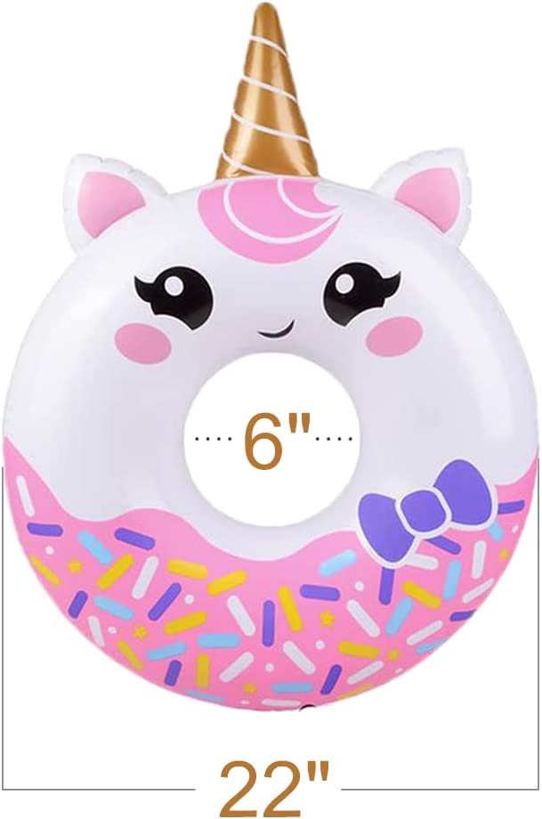 22" Unicorn Donut Tubes, Set of 2, Colorful Inflatable Donut Tubes with Unicorn Design, Unicorn Birthday Party Decoration Supplies, Durable Water Pool Toys for Kids, Party Favors