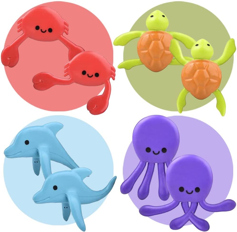 Mini Bendable Ocean Toys, Set of 48, Fidget Sea Creature Toys for Kids in 5 Assorted Designs, Great as Aquatic Birthday Party Favors, Under the Sea Party Favors, and Pinata Stuffers