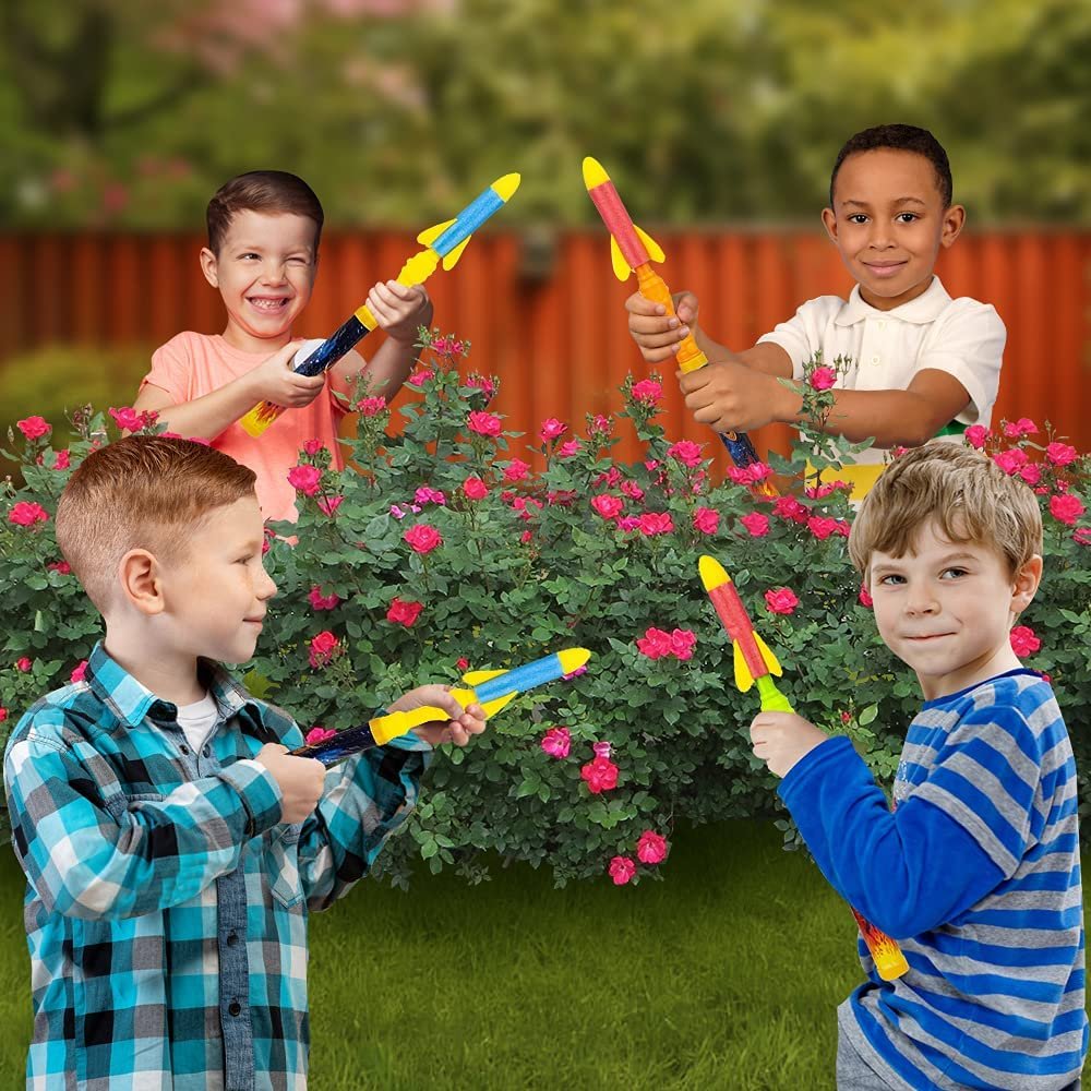 ArtCreativity Rocket Launcher Toys, Set of 6, Launchers with 1 Foam Rocket Each, Fun Flying Toys for Boys and Girls, Unique Outdoor Toys for Kids, Cool Birthday Party Favors for Children, 19 Inches