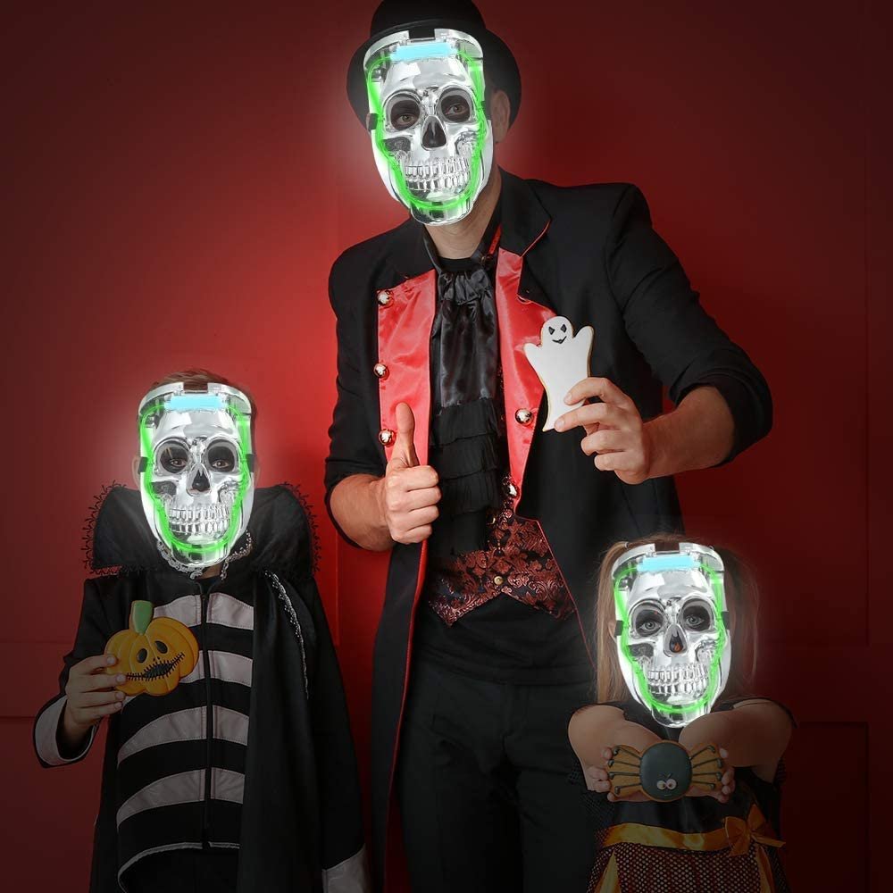 Light Up Halloween Skull Mask with 6 Flashing Modes LED Scary