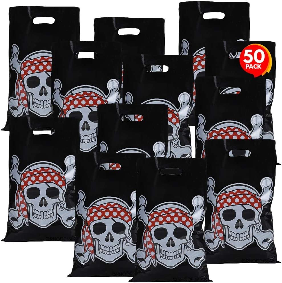 ArtCreativity Pirate Loot Bags, Set of 50, Durable Plastic Pirate Goodie Bags for Candy, Treats, Gifts, Cool Pirate Party Supplies, Birthday Party Favor Goody Bags for Kids, 17 x 11.25 Inches