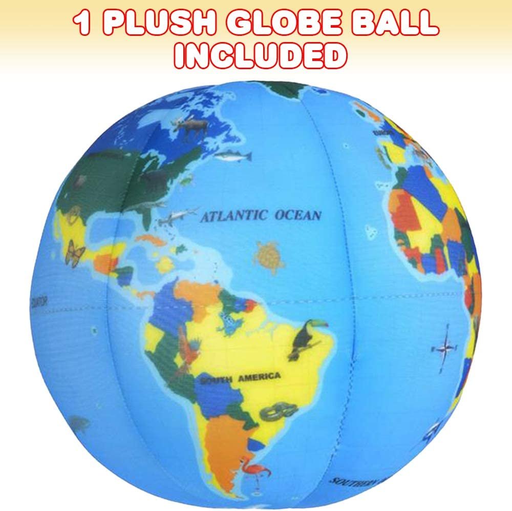 Plush World Globe Ball, 1 PC, Soft 7.25" Globe with Natural Animal Habitats, Fun Educational Tool for Learning Geography, Great Gift Idea, Classroom Decoration, and Preschool Toy